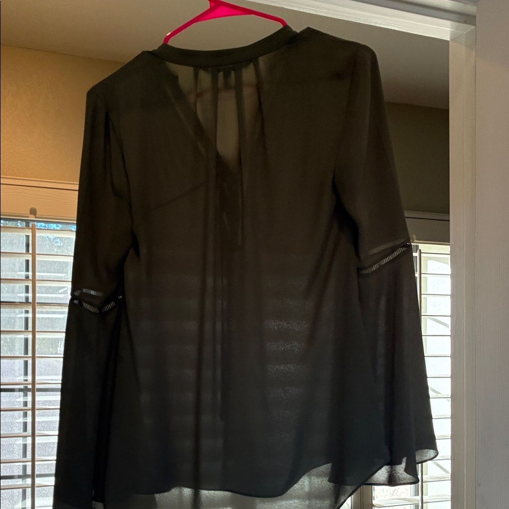 White House Black Market Sage Blouse with Lace-Up Detail - Picture 5 of 6